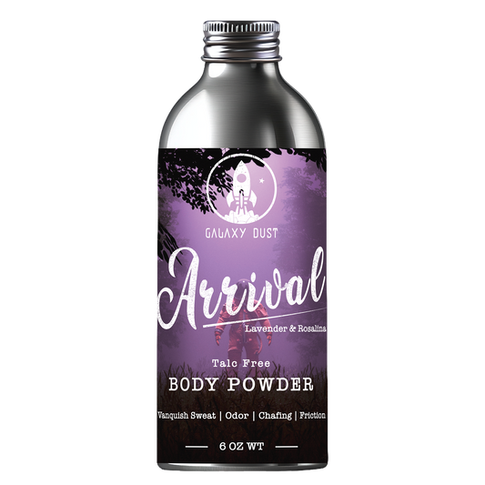 Bottle of Arrival body powder for women