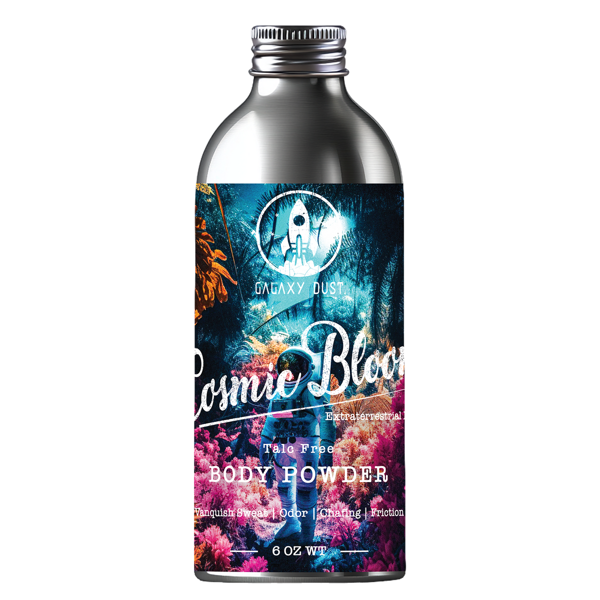 Bottle of Cosmic Bloom body powder for women